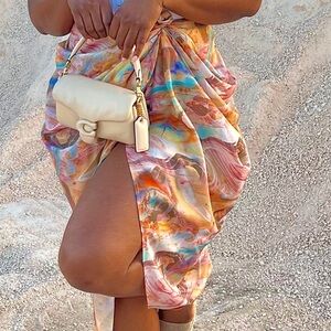 Prettylittlething Multi Marble Print Satin Ruched Skirt